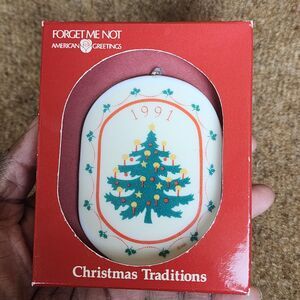 NIB VTG 1991 American Greetings Forget Me Not Christmas Ornament 1991 Ceramic